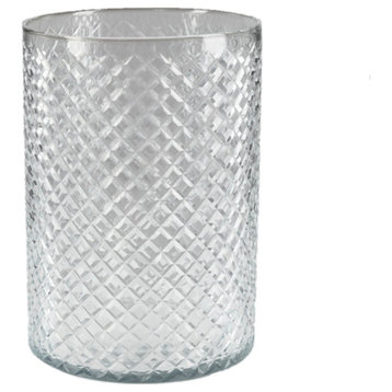 Diamond Cut Glass Flowers Vase, Tall Round Glass Vase