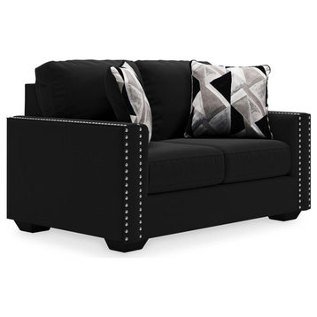 Ashley Furniture Gleston Modern Fabric & Wood Loveseat with Track Arms in Black