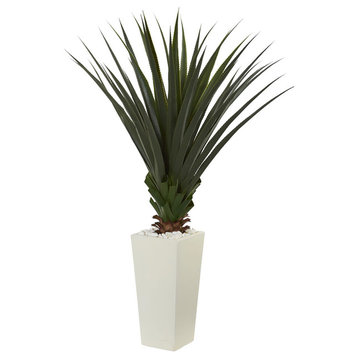 5' Spiky Agave Artificial Plant, White Tower Planter
