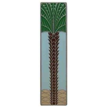 Vertical Royal Palm Pull, Antique-Style Pewter-Pale Blue