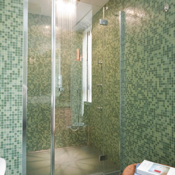 Green glass tiles modern bathroom