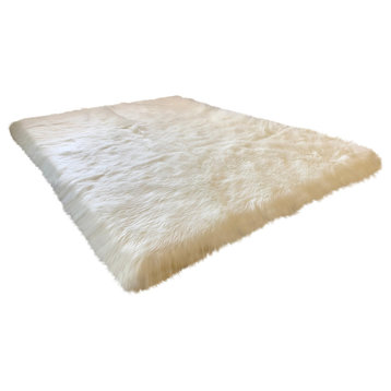 Super Soft Faux Sheepskin Silky Shag Rug, White, 10' Square