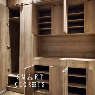 Master Walk In and Wall Unit Closet in Esterel Finish Designed by Smart Closets