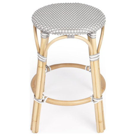 Gray and White Rattan Coastal Counter Stool, Belen Kox