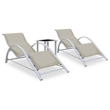 vidaXL Patio Lounge Chairs Outdoor Sunloungers with Table 2 Pcs Cream Aluminum