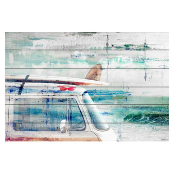 "Beach Trip" Painting Print on White Wood, 45"x30"