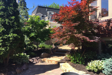 This is an example of a mid-sized traditional partial sun backyard mulch landscaping in Omaha for spring.