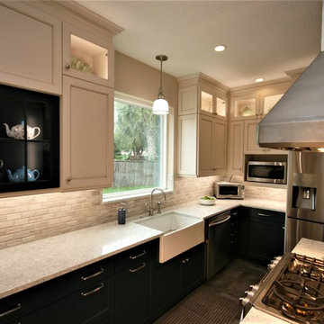 Blue Base Cabinets with White Upper Cabinets in Houston