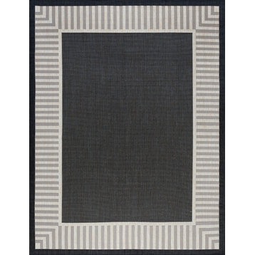 Elgin Transitional Striped Border Black/Cream Indoor/Outdoor Area Rug, 5'x7'