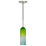 JESCO Lighting Group - Light Line Voltage Pendant And Canopy, Blue Green Brushed Nickel - JESCO 1-Light Line Voltage Hand-Blown Grooved Frosted Glass Pendant With Canopy. Bulb Base: E26 , Number of Bulb: 1, Bulb Included: No. ETL Listed, Dry location, Ext Cable: 70 Inch, Input Voltage: 120V AC.  Hardwire installation. Mounting Hardware Included.