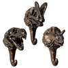 3 Pieces Resin Dinosaur Wall Hooks Bronze Decorative Mounted Coat Hangers
