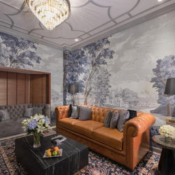 European Garden Wallpaper in Vintage Blue Color - Wallpaper