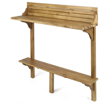 GDF Studio Cassie Outdoor Acacia Wood Balcony Bar Table, Natural Stained