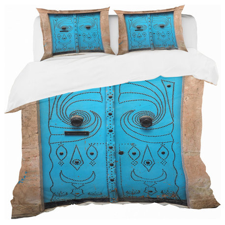 Vintage Arabic Blue Door Vintage Duvet Cover Set, Twin