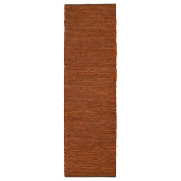 Terracotta Matador Leather Chindi Rug, 2.5x8'