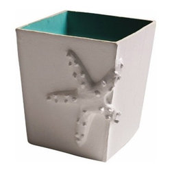 Aqua Starfish Wastebasket by Jane Gray for Stray Dog Designs - Wastebaskets