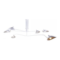 Serge Mouille MCL-R6 Six Arm Ceiling Lamp wHITE - Chandeliers