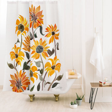 Deny Designs Cat Coquillette Sunflower Watercolor Yellow Shower Curtain