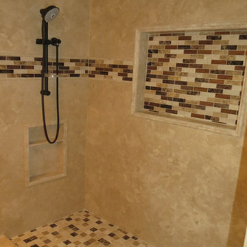 Walk in shower using Travertine panels.