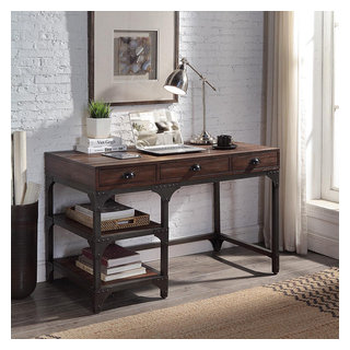 Bowery Hill Wood/Metal Home Office Rectangular Writing Desk in Dark  Oak/Black