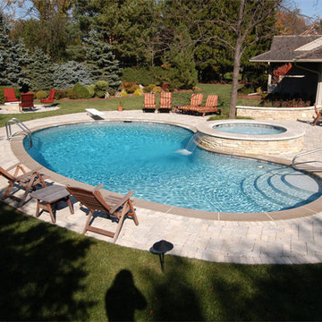 Northbrook, IL Freeform Pool with Round Elevated Hot Tub