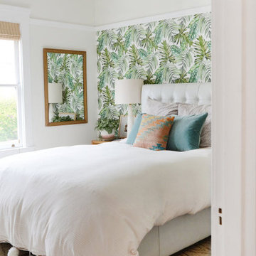 Monstera leaves wallpaper for Californian greenhouse apartment