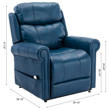 Langdon Navy Blue Leather Gel Lift Chair with Massage