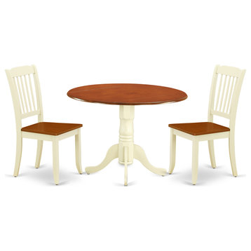 Dlda3-Bmk-W 3Pc Round 42 Inch Table And 2 Vertical Slatted Chairs