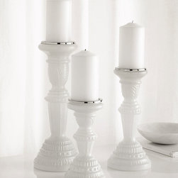 Milky Glass Pillar Candleholders, 3-Piece Set - Candleholders
