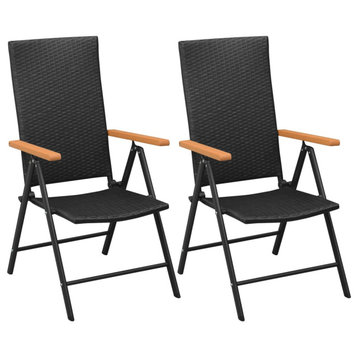 vidaXL Stackable Patio Chairs 2 Pcs Outdoor Patio Dining Chair Poly Rattan Black