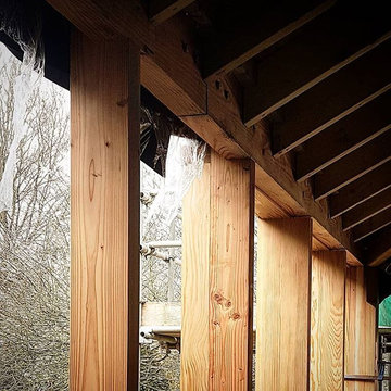 New douglas-fir-framed extension in award-winning gardens