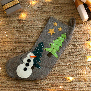 Novica Handmade Holiday Splendor Applique Wool Felt Beaded Christmas Stocking