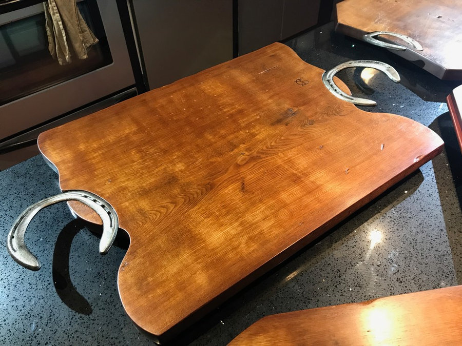 Tray # 18022 Reclaimed Walnut, Reclaimed Horse Shoes