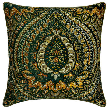 Dark Green Woven & Tapestry 22"x22" Throw Pillow Cover - Timeless Tapastries