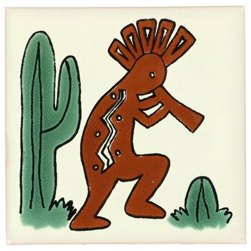 Tierra y Fuego Handmade Ceramic Tile, 4.25x4.25" Kokopelli, Box of 45