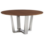 Lexington - Mandara Round Dining Table - The brushed stainless-steel base sets a contemporary tone for this round dining table, whose wooden top features a sophisticated tapered edge design. The veneer pattern on top is straight-cut Zebrano, and the table will comfortably seat five guests.