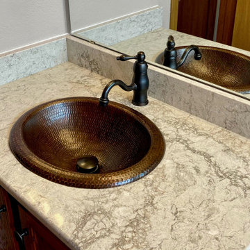 18" Wide Rim Oval Self Rimming Hammered Copper Bathroom Sink (LO18RDB)