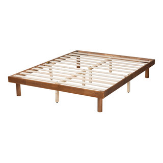 Maisy Walnut Brown King Size Platform Bed Frame Midcentury Bed