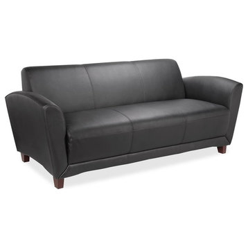 Lorell Bonded Reception Sofa, 75 X 34.5 X 31.3, Leather Black Seat