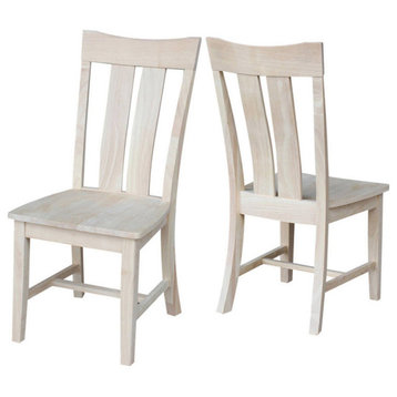 2 Pack Dining Chair, Armless Design With Wooden Seat & Ergonomic Curved Back
