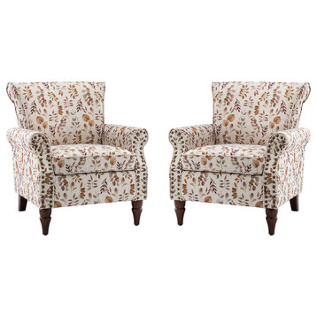 Wooden Upholstered Armchair Set of 2, Yellow