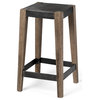 Nell Black Metal Seat and Foot Rest with Brown Solid Wood Frame Counter Stool