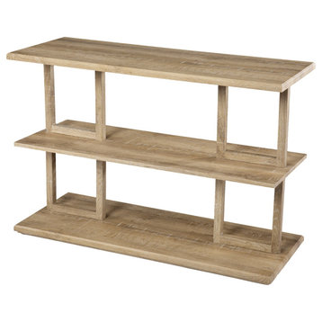 Modern Console Table, Open Design With 3 Tiers & Square Shaped Support, Natural