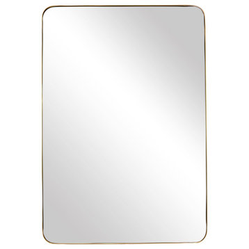 24"x36" Modern Rounded Corner Rectangular Mirror, Gold Stainless Steel Finish