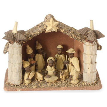 African Palm House Wood Nativity Scene