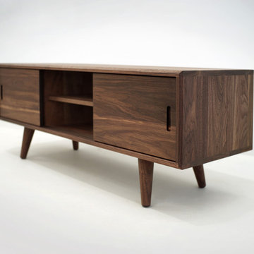 Solid Black Walnut Media Console/ TV Stand/ Cabinet with Beveled Edges