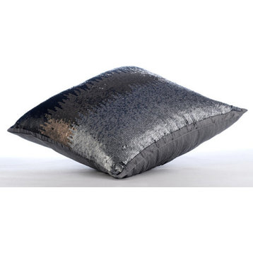 Gray Art Silk 18"x18" Sequins Ombre Pillows Cover, Knight Of Soul