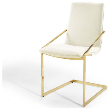Side Dining Chair, Velvet, Metal, Gold Ivory White, Modern, Bistro Restaurant
