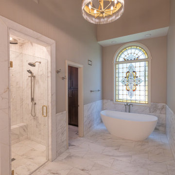 Leawood, Kansas Marble Wrapped Primary Bathroom Remodel