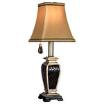 StyleCraft Home Collection - Brompton Accent Lamp With Pull Chain - A refined touch for the modern home, the Brompton accent table lamp draws heavy influence from the older styles, creating an antique character that helps define a space. This lamp features a black and finish polyresin finish with a quilted accent and squared base with an oversized pull. It features a square gold fabric tapered hardback shade to add to its unmatched throwback appeal.